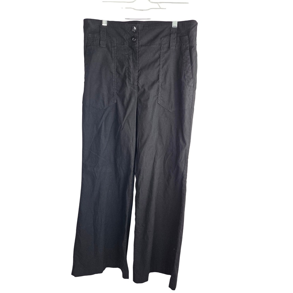 Maeve Naomi Linen Wide-Leg Flare Pants 12 Black High Rise Pockets 4123650590244 - Picture 5 of 16